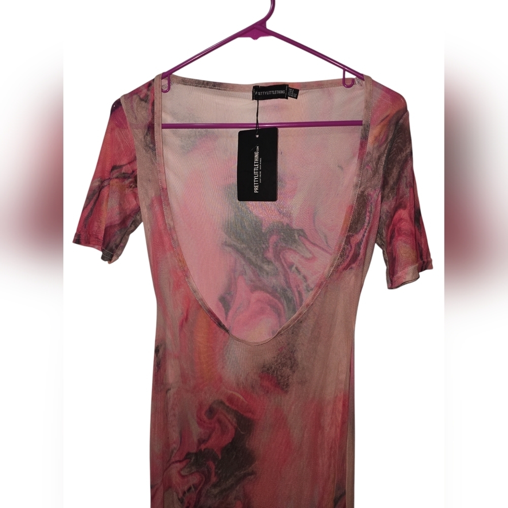 Pretty Little Thing Pink/Acid Scoop Mesh Maxi Dress NWT Size 0 - Picture 3 of 4